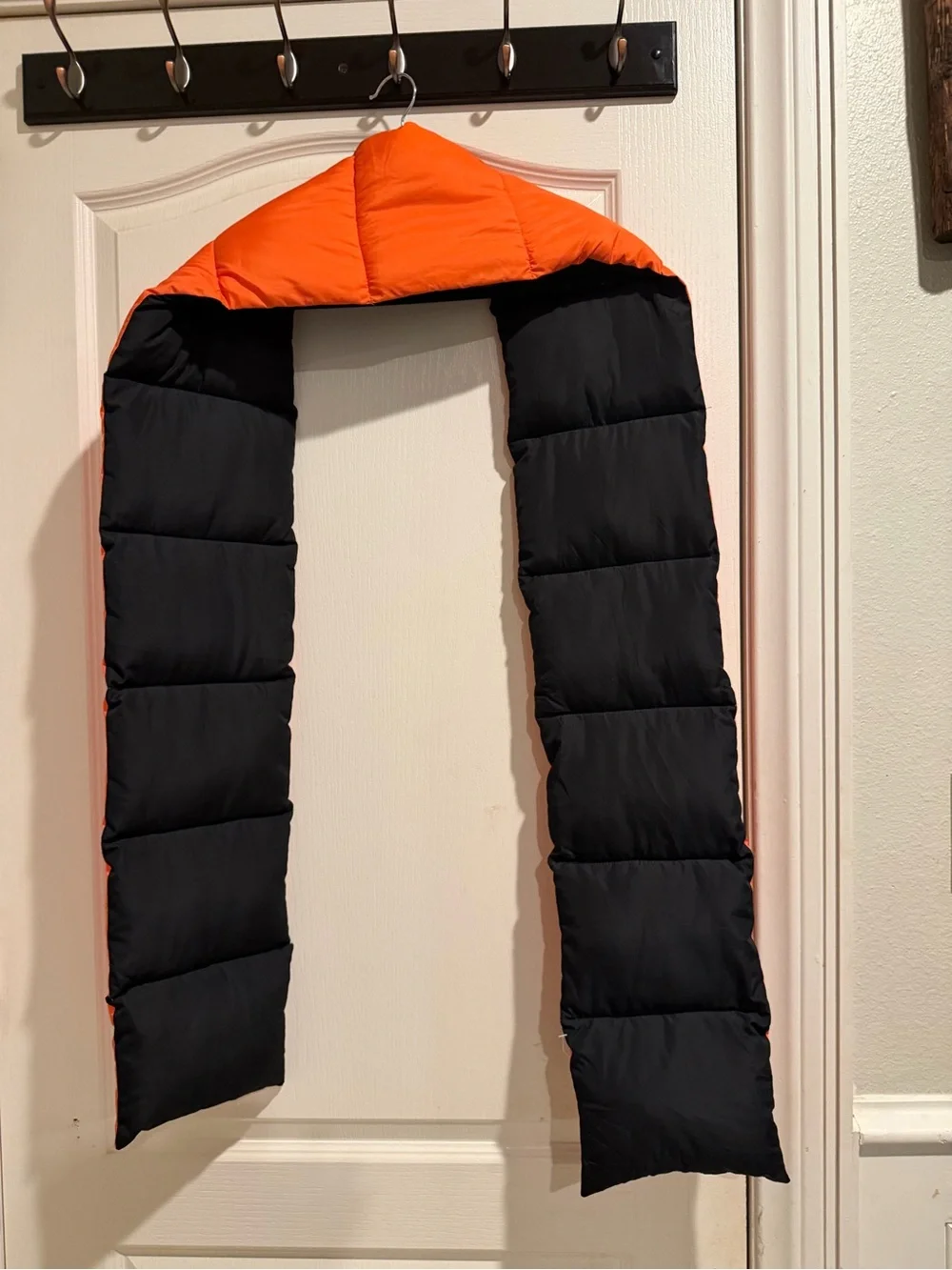 Urban Outfitters Orange Quilted Puffer Scarf with Black Trim
